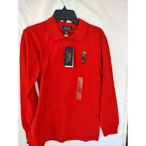 Polo Ralph Lauren Medium 10-12 Red Polo Bear Long Sleeve Polo Shirt Cotton